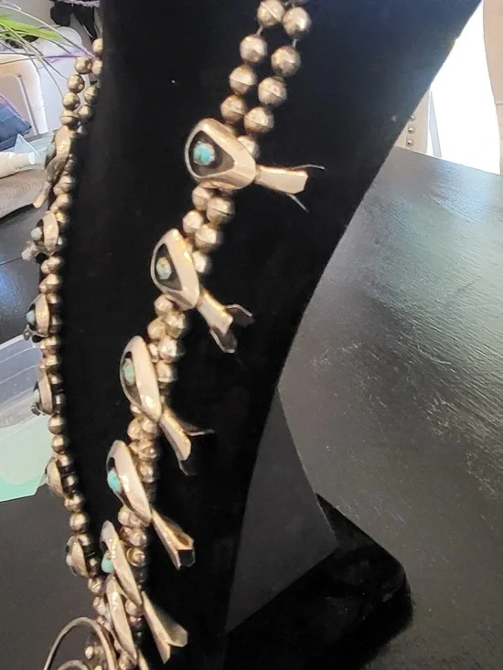 Sterling Silver Turquoise Squash Blossom Necklace - - Picture 16 of 16